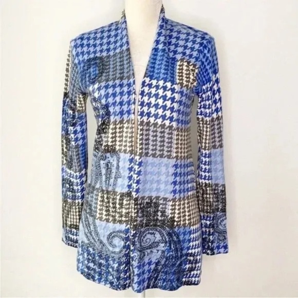 Talbots houndstooth 100% merino wool open front cardigan - Picture 1 of 4